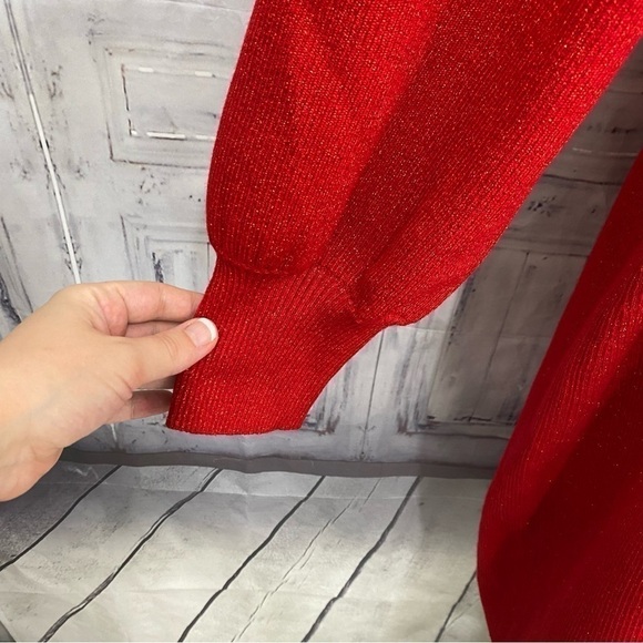 Calvin Klein Red Metallic Tie-Waist Sweater Dress Knit Long Sleeve Pull On NWT - Picture 8 of 16